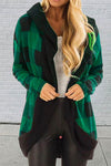 Nikkimoda Open Front Plaid Hoodied Cardigan
