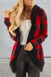Nikkimoda Open Front Plaid Hoodied Cardigan