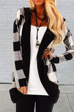 Nikkimoda Open Front Plaid Hoodied Cardigan