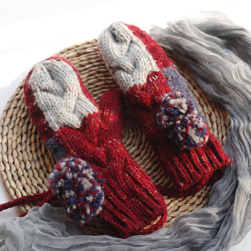 Nikkimoda Color Block Hairball Thinsulate Mittens with String