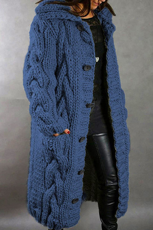 Nikkimoda Button Down Cable Knit Long Thick Cardigan