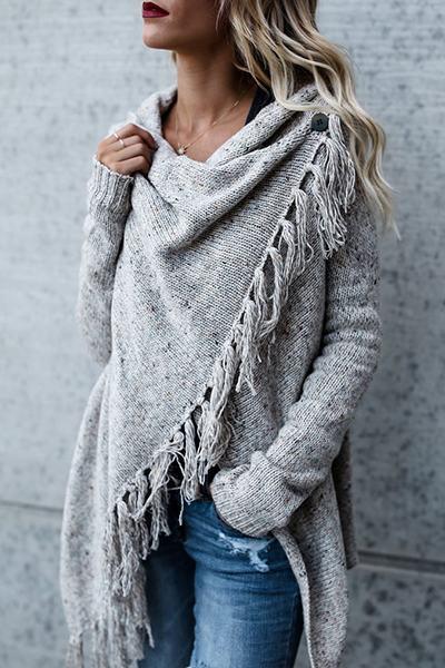 NM Cowl Neck Tassel Irregular Sweater