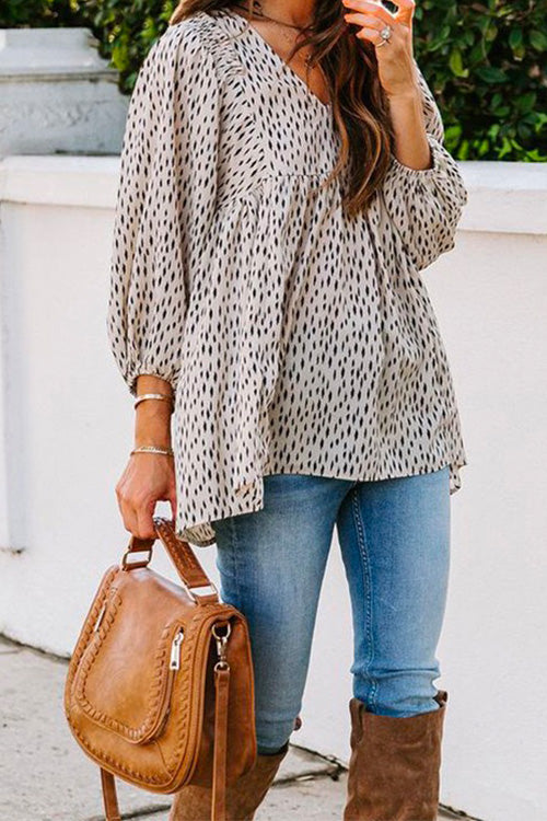 Nikkimoda V Neck Printed Swing Chiffon Tops