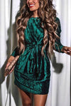 Nikkimoda Long Sleeves Velvet Holiday Dress(in 4 Colors)