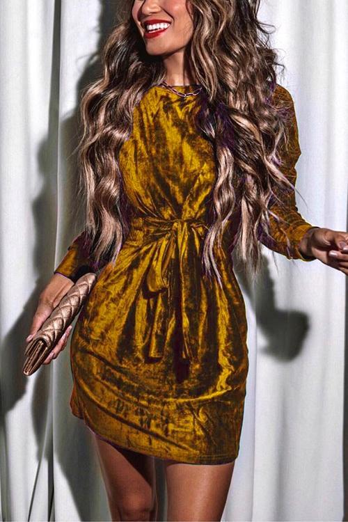 Nikkimoda Long Sleeves Velvet Holiday Dress(in 4 Colors)