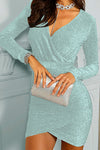 Nikkimoda Wrap V Neck Shinny Mini Party Dress