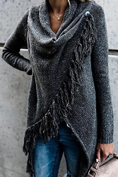 NM Cowl Neck Tassel Irregular Sweater