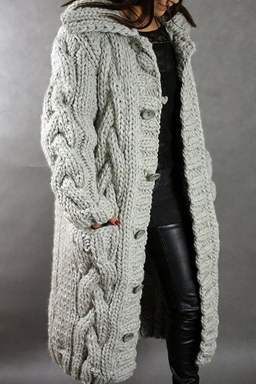 Nikkimoda Button Down Cable Knit Long Thick Cardigan