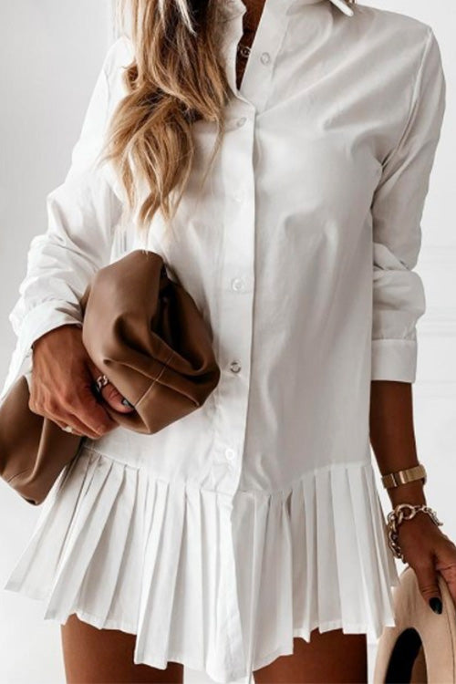 Nikkimoda Long Sleeve Button Down Pleated Shirt Dress