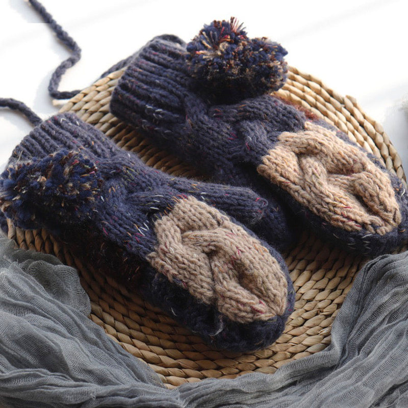 Nikkimoda Color Block Hairball Thinsulate Mittens with String