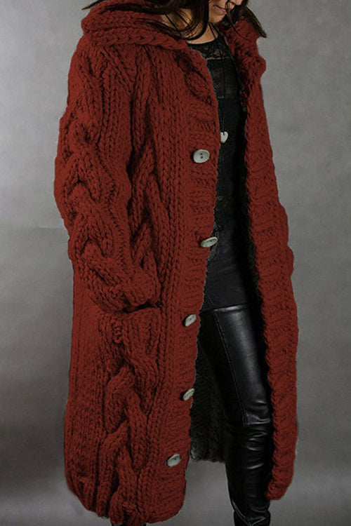 Nikkimoda Button Down Cable Knit Long Thick Cardigan