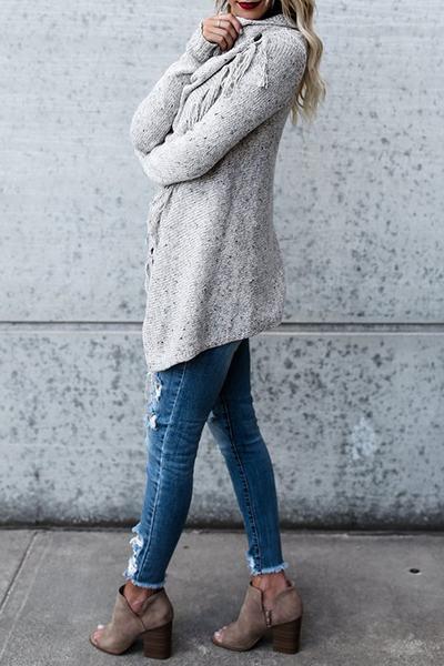 NM Cowl Neck Tassel Irregular Sweater