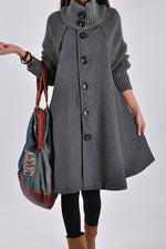 Nikkimoda Turtleneck Buttons Knit Splice A-line Coat