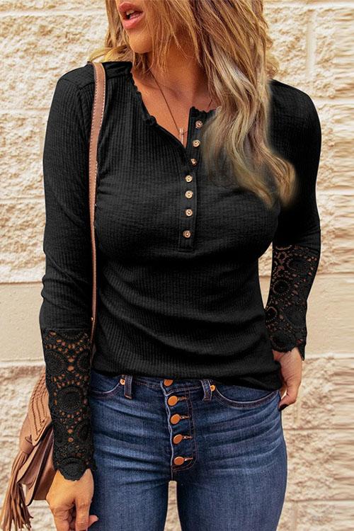 Nikkimoda Lace Splice Buttons Up Shirt(in 3 colors)