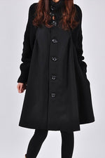 Nikkimoda Turtleneck Buttons Knit Splice A-line Coat
