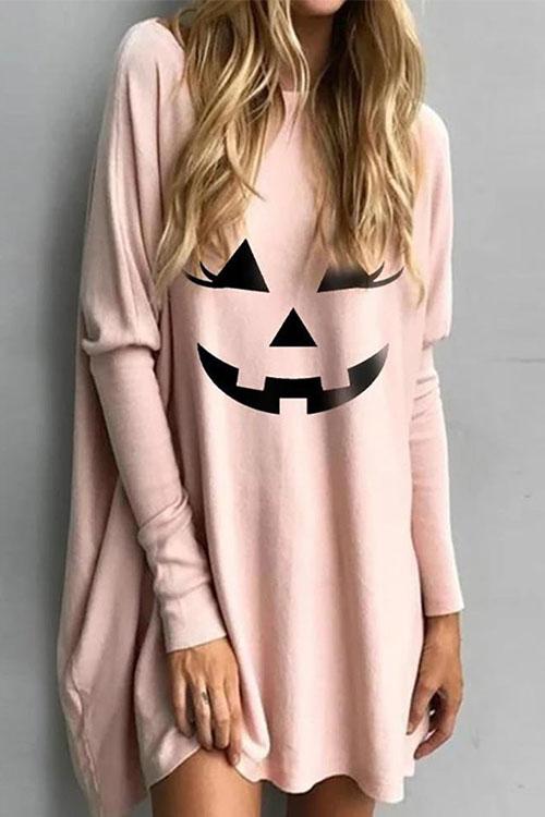 Nikkimoda Halloween Smile Print Long Sleeve Dress