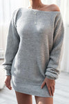Nikkimoda Off Shoulder Lantern Sleeve Solid Sweater Dress