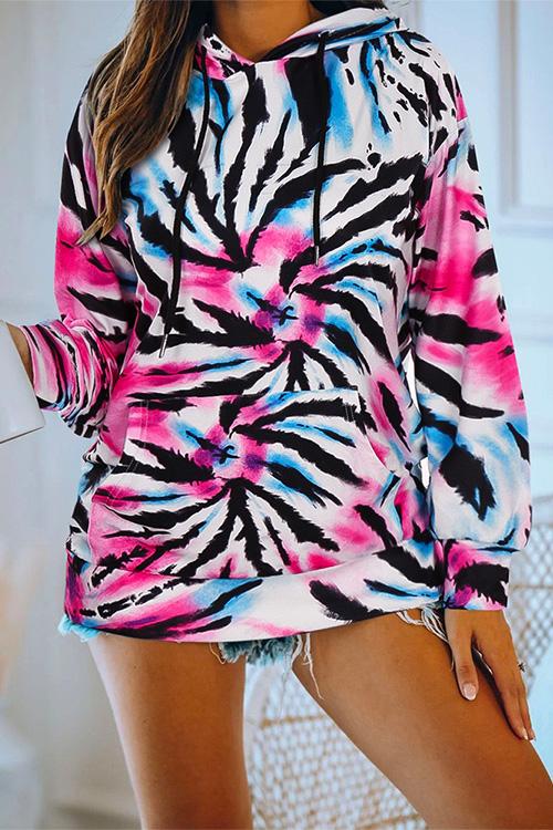 Nikkimoda Tie Dye Drawstring Hoodied Sweatshirt