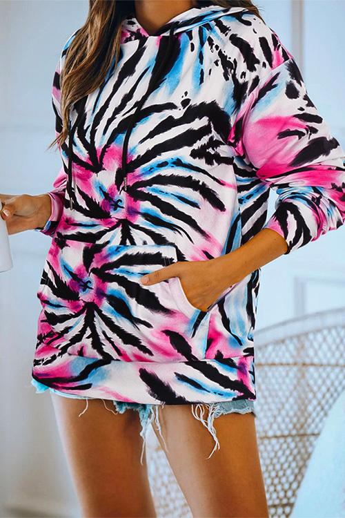 Nikkimoda Tie Dye Drawstring Hoodied Sweatshirt