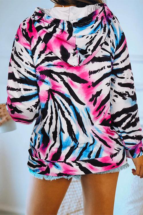 Nikkimoda Tie Dye Drawstring Hoodied Sweatshirt