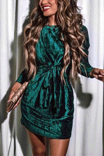 Nikkimoda Long Sleeves Velvet Holiday Dress(in 4 Colors)