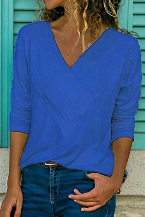 Nikkimoda Classic V-neck Long Sleeves Basic Tops